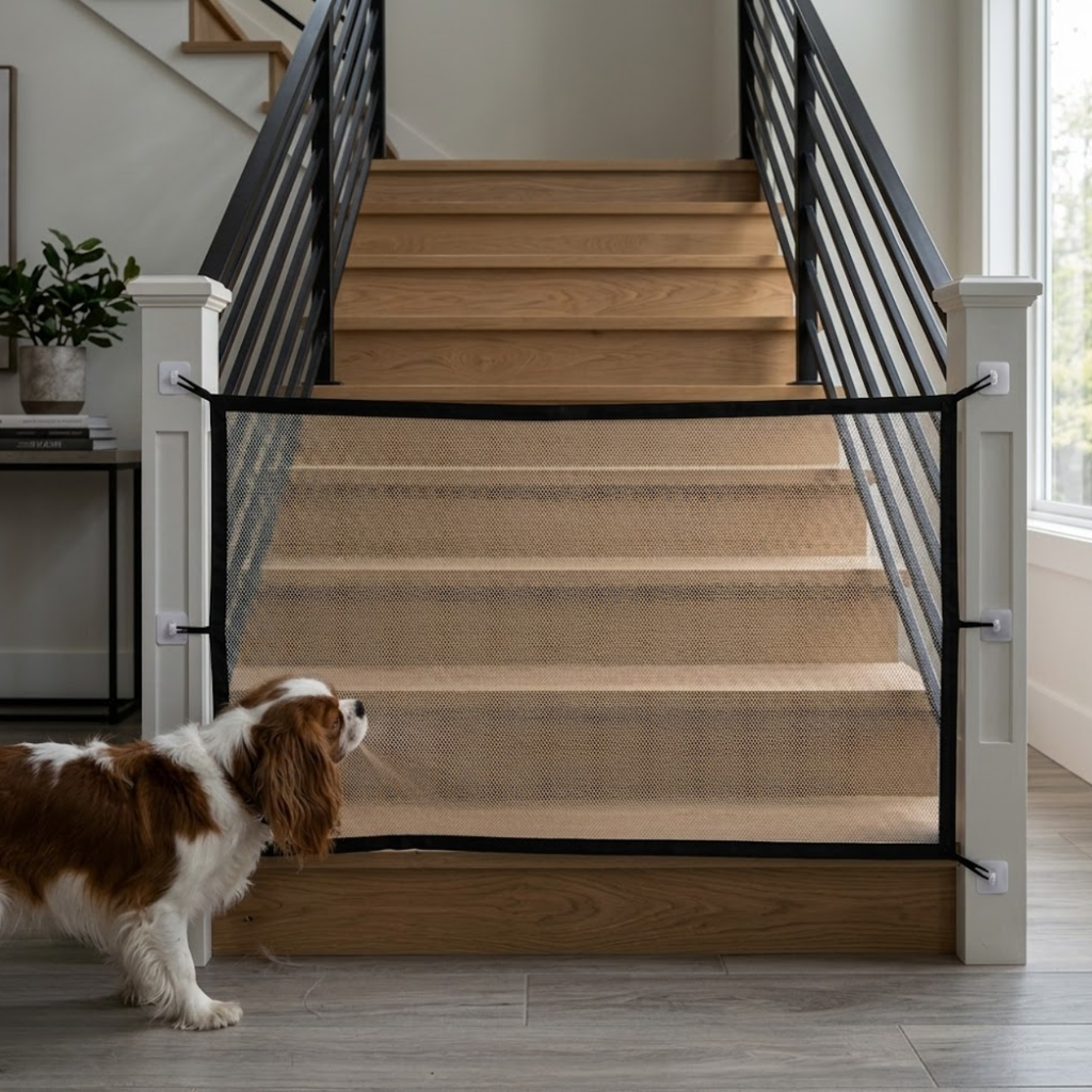 Pet Safety Mesh Gate Folding Portable Dog Barrier for Stairs and Doorways