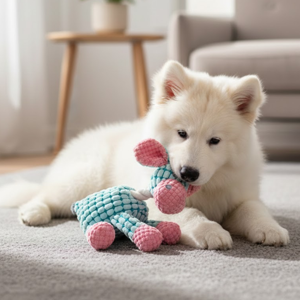 Squeaky Dog Toy Plush Animal Interactive Puppy Chew Toy with Fleece Texture