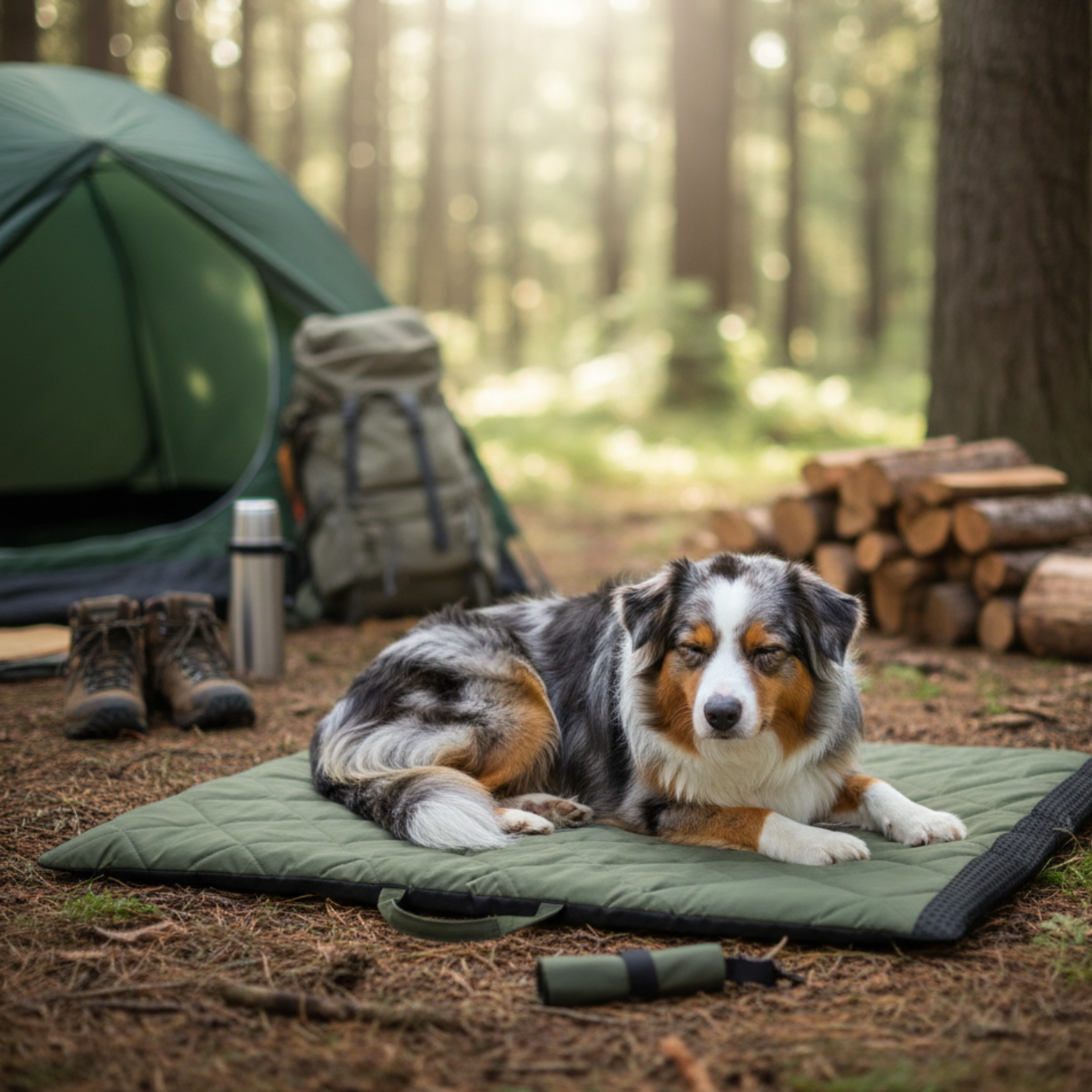 Portable washable dog sleeping mat with water resistant cushion