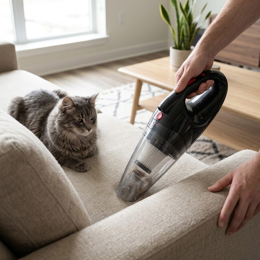 Cordless Pet Hair Vacuum Cleaner 18Kpa Suction Handheld Hoover with Tangle-Free Floor Tool