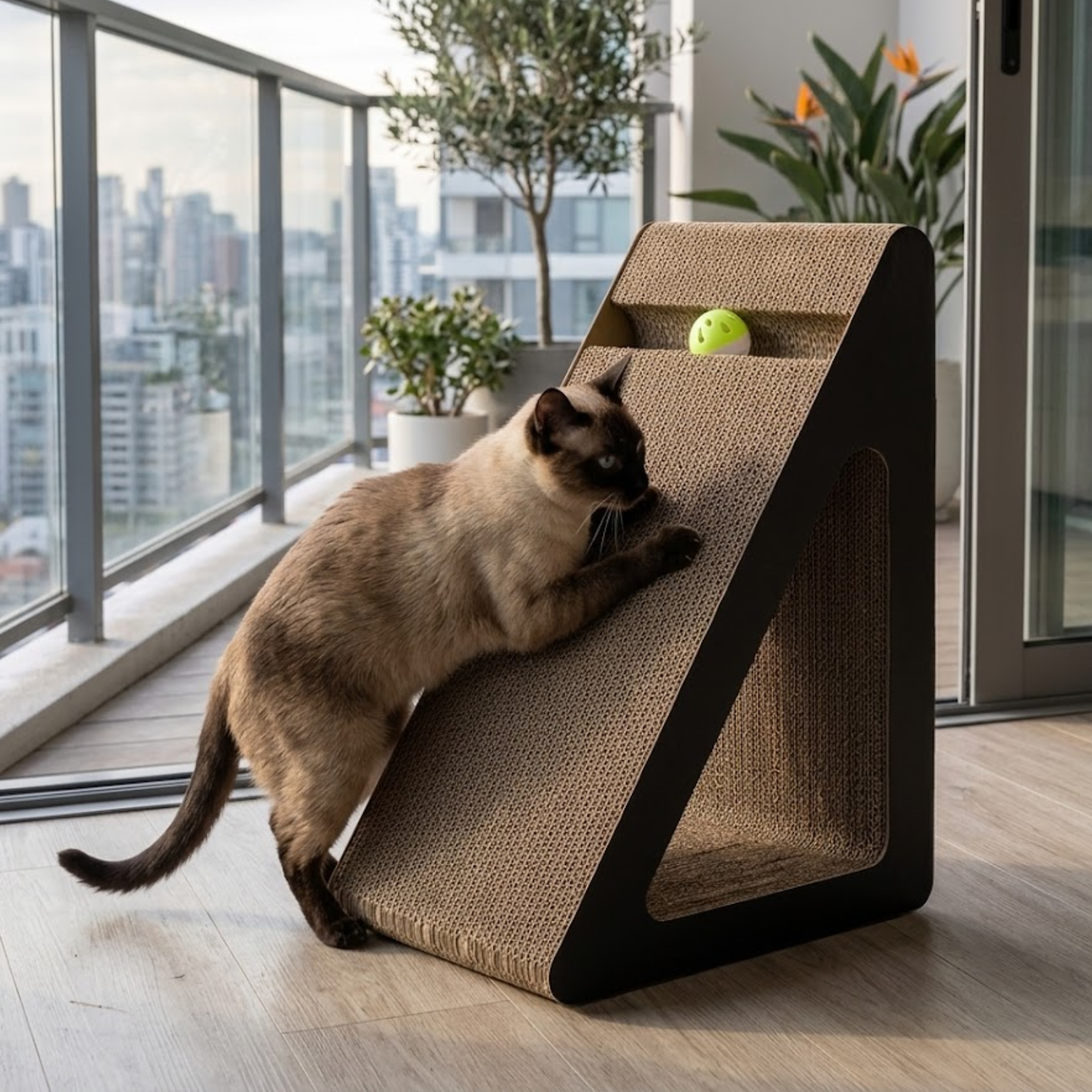 Triangular Cat Scratcher Cardboard with Rotating Balls for Indoor Kittens
