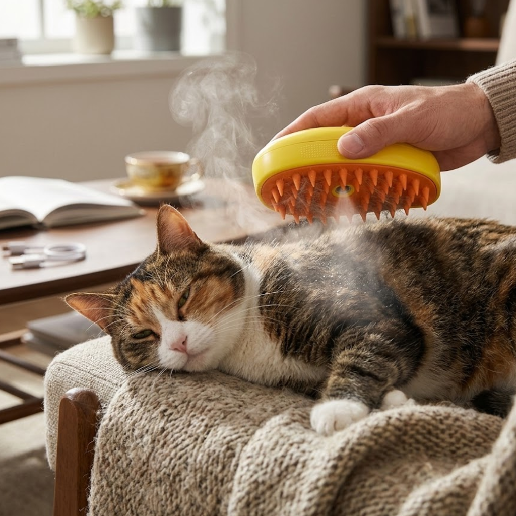 Electric Steamy Pet Brush for Cats and Dogs Portable 3-in-1 Massage Grooming Comb
