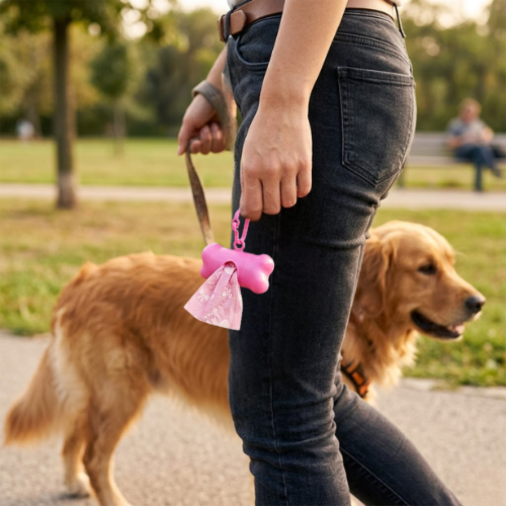 Leak-proof Dog Poop Bags with Bone Dispenser for Pet Waste Cleaning