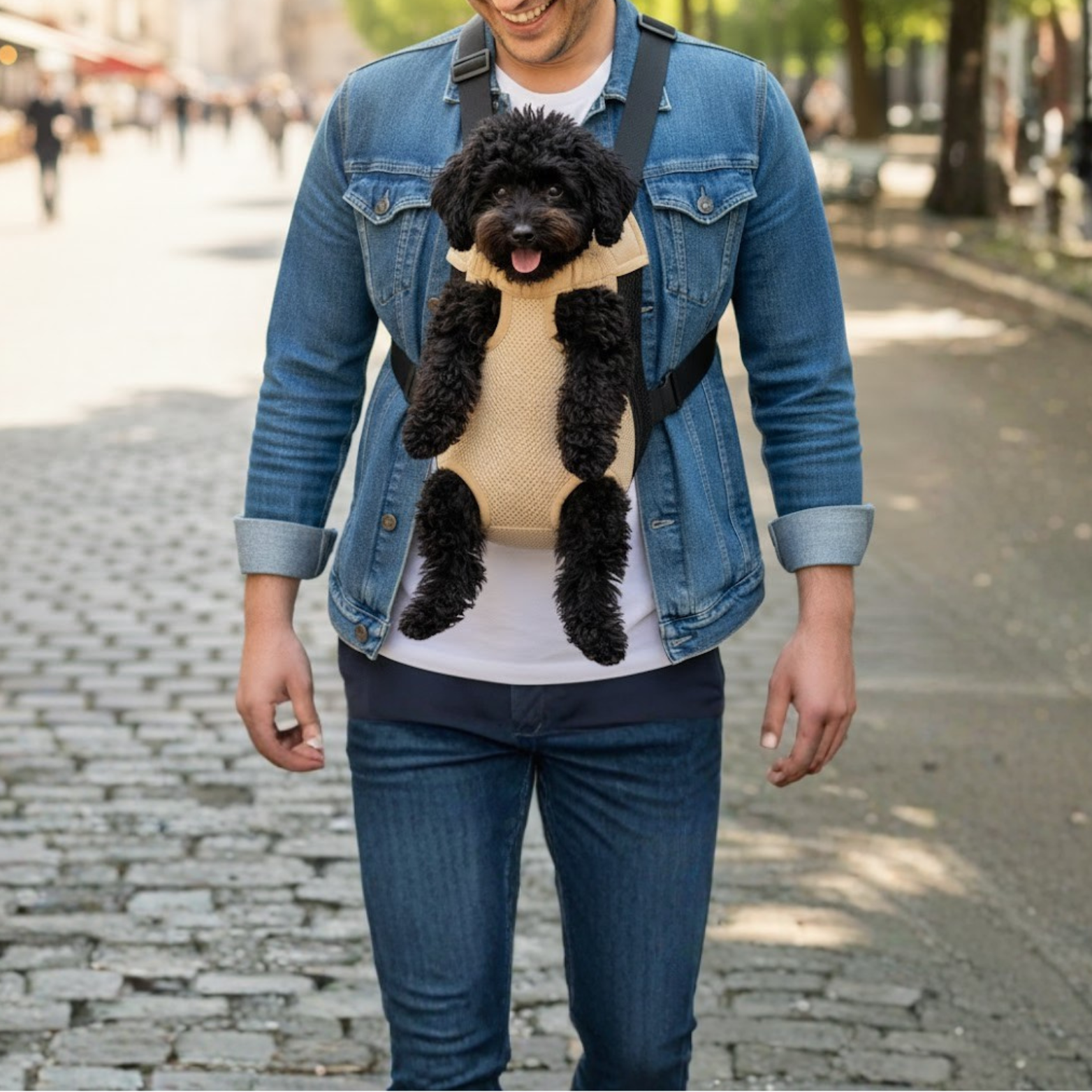 Adjustable Dog Carrier Backpack with Legs Out Design and Breathable Cotton Mesh