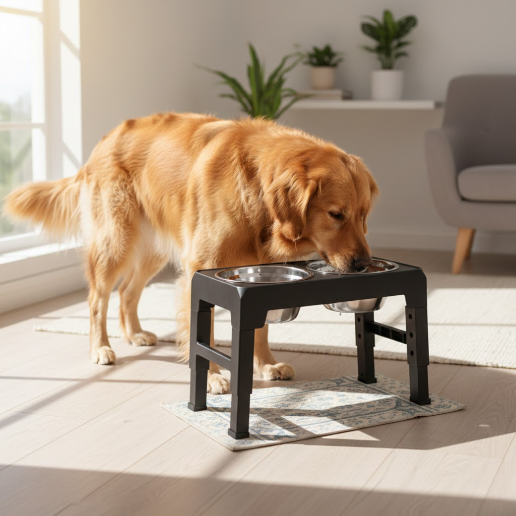 Elevated Dog Feeder with Adjustable Stand and Double Stainless Steel Bowls