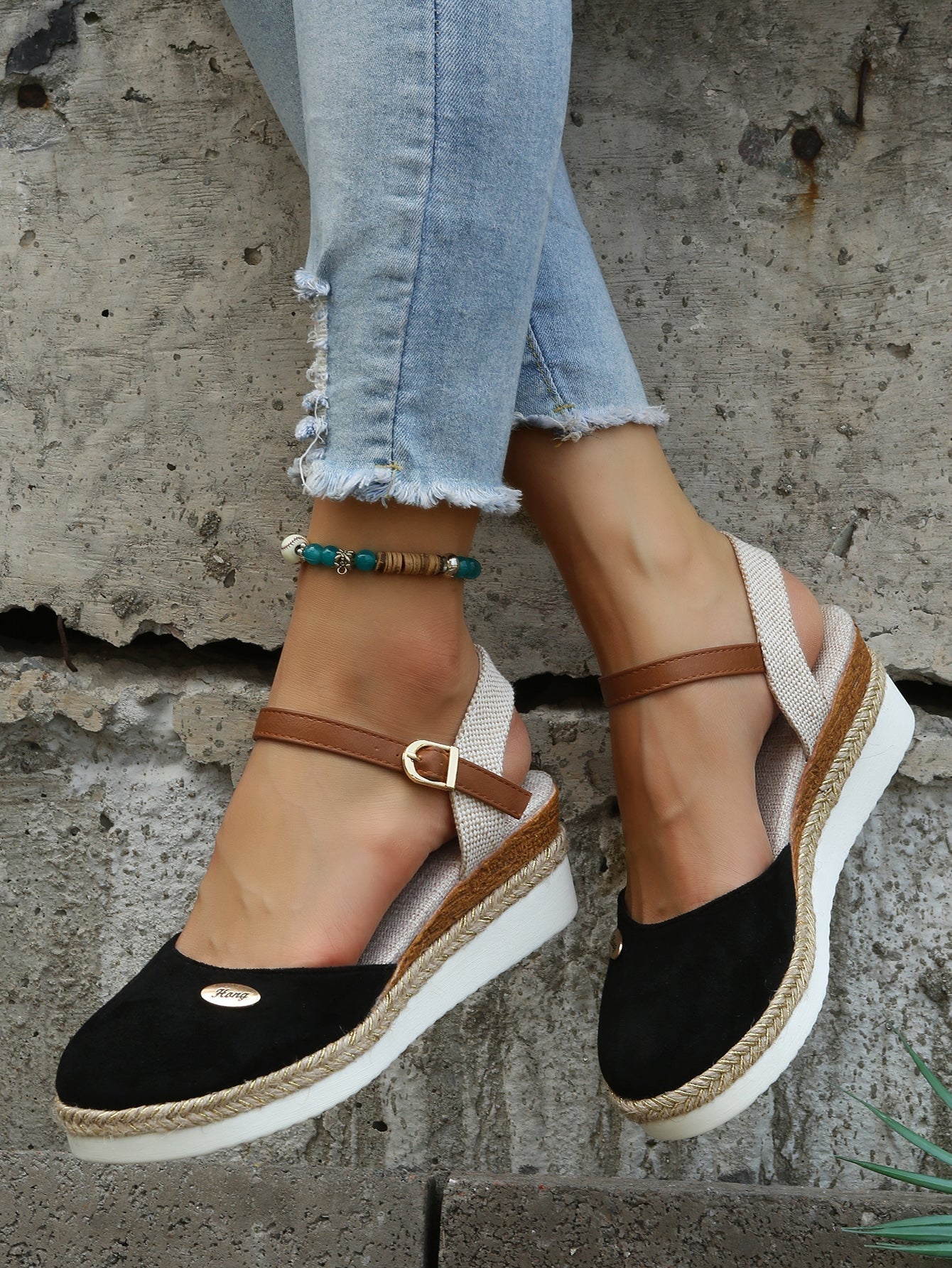 Women's espadrilles - woven sole ankle strap summer vacation