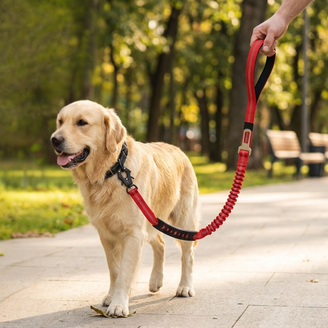 Tactical Bungee Dog Leash with Shock Absorbing Lead and Dual Padded Control Handles