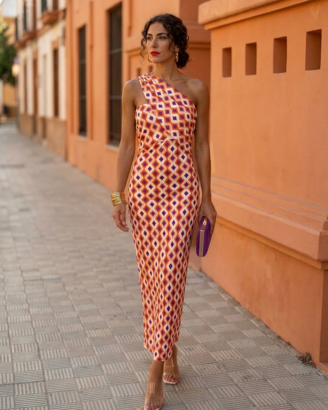 Asymmetric One-Shoulder Midi Dress