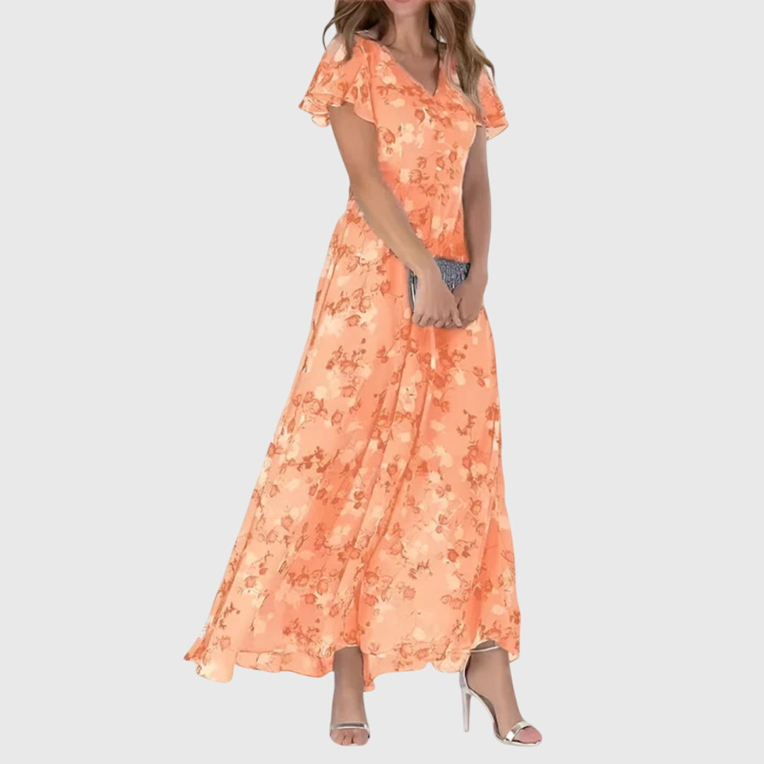 Women’s maxi dress — flutter sleeve print | casual evening events