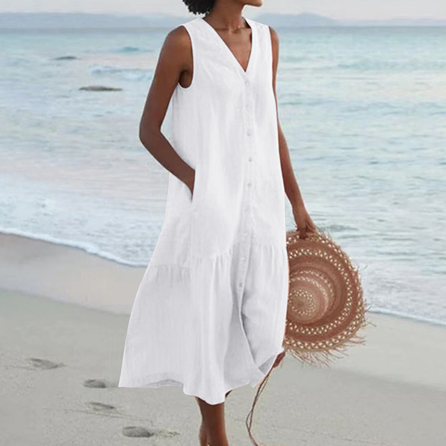 Women's Sleeveless Button Front Midi Dress