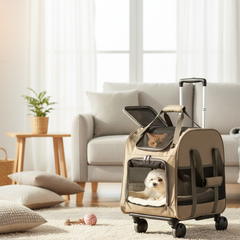 Foldable portable pet travel bag with detachable trolley and wheels