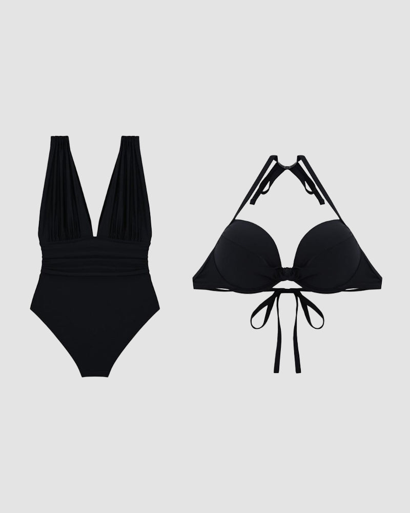 Tummy control one-piece swimsuit — deep v-neck bathing suit for beach