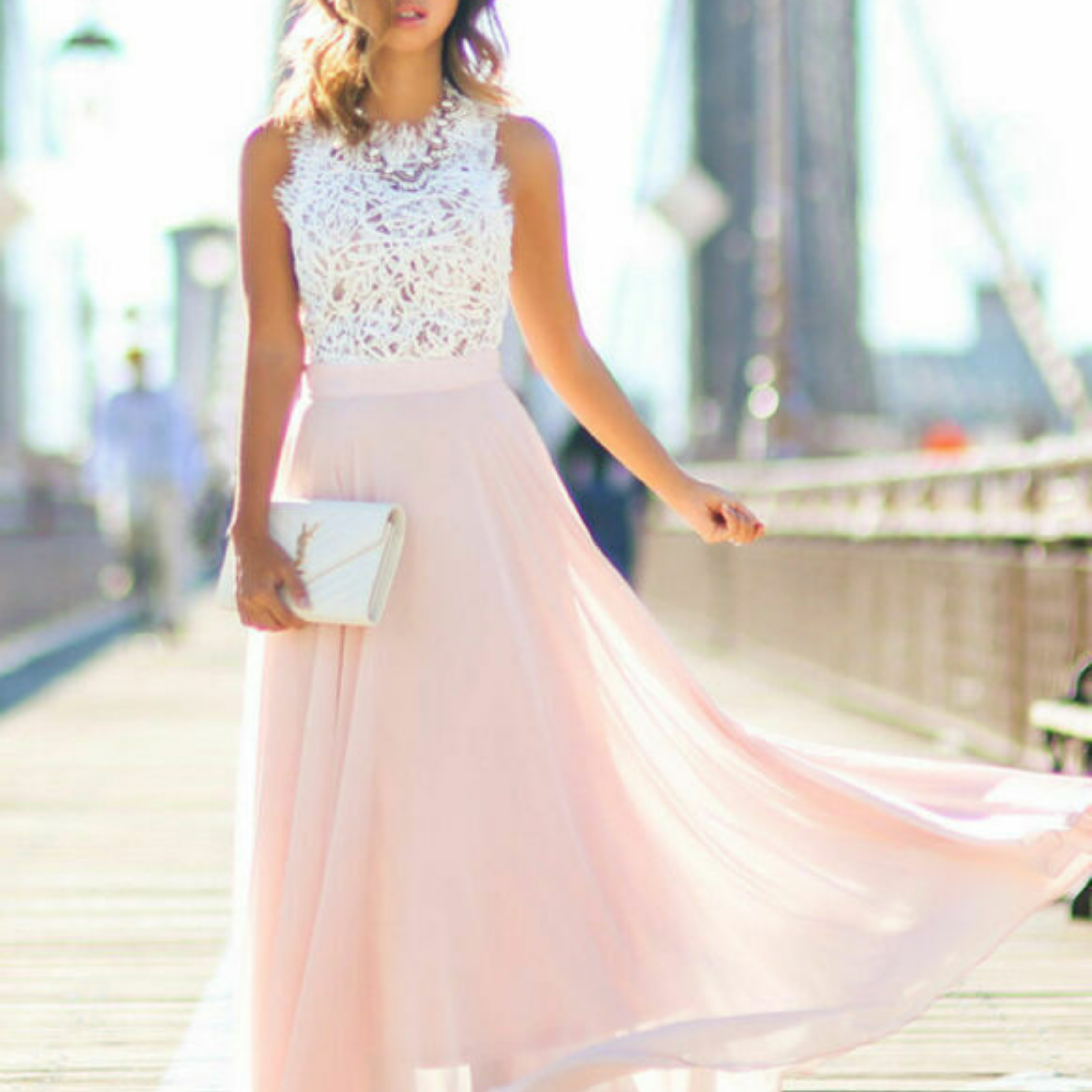 Sleeveless Lace Bodice Maxi Dress