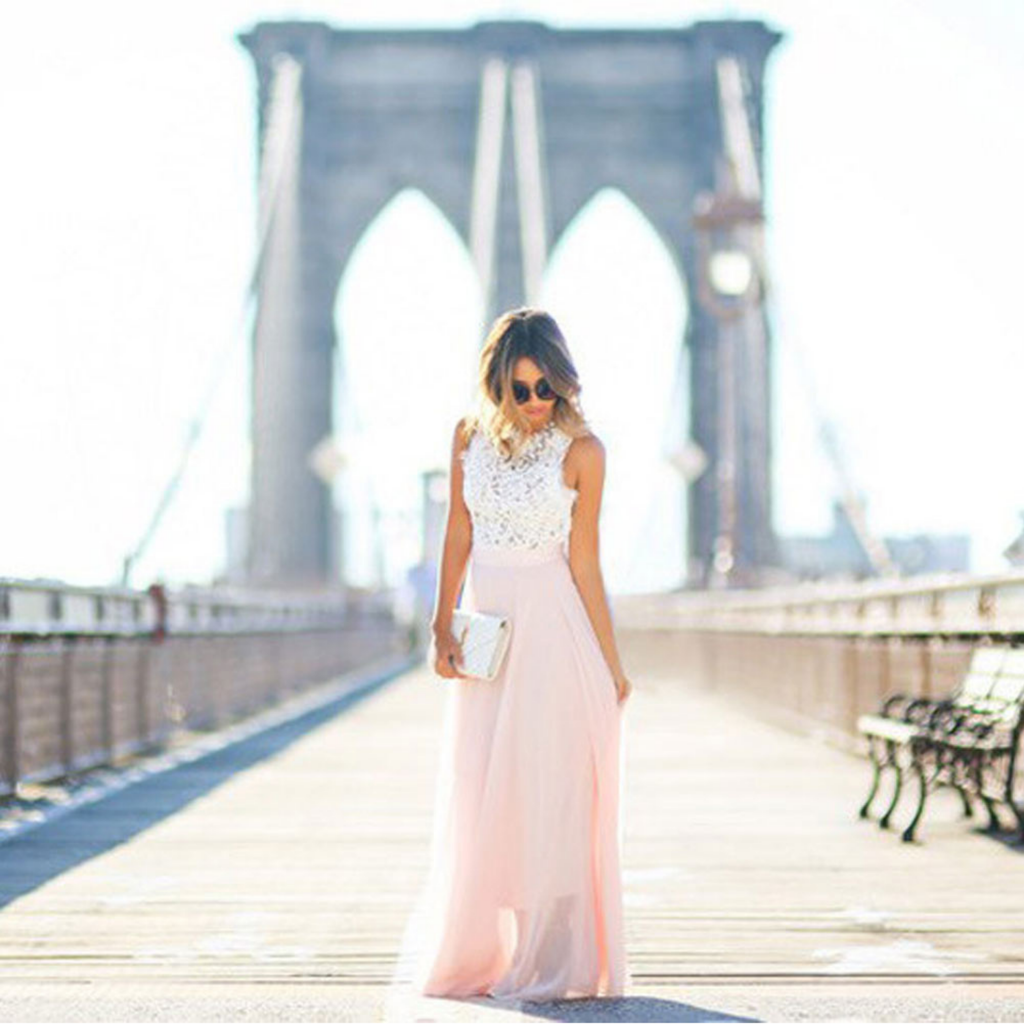 Sleeveless Lace Bodice Maxi Dress