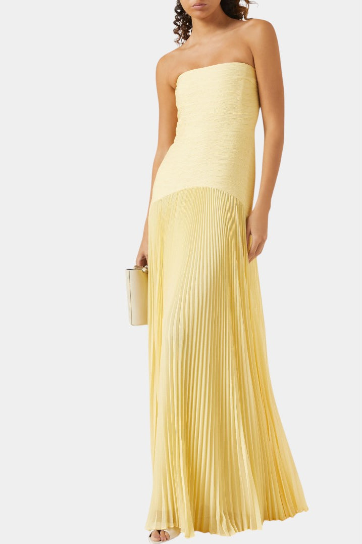 Strapless Pleated Maxi Evening Dress
