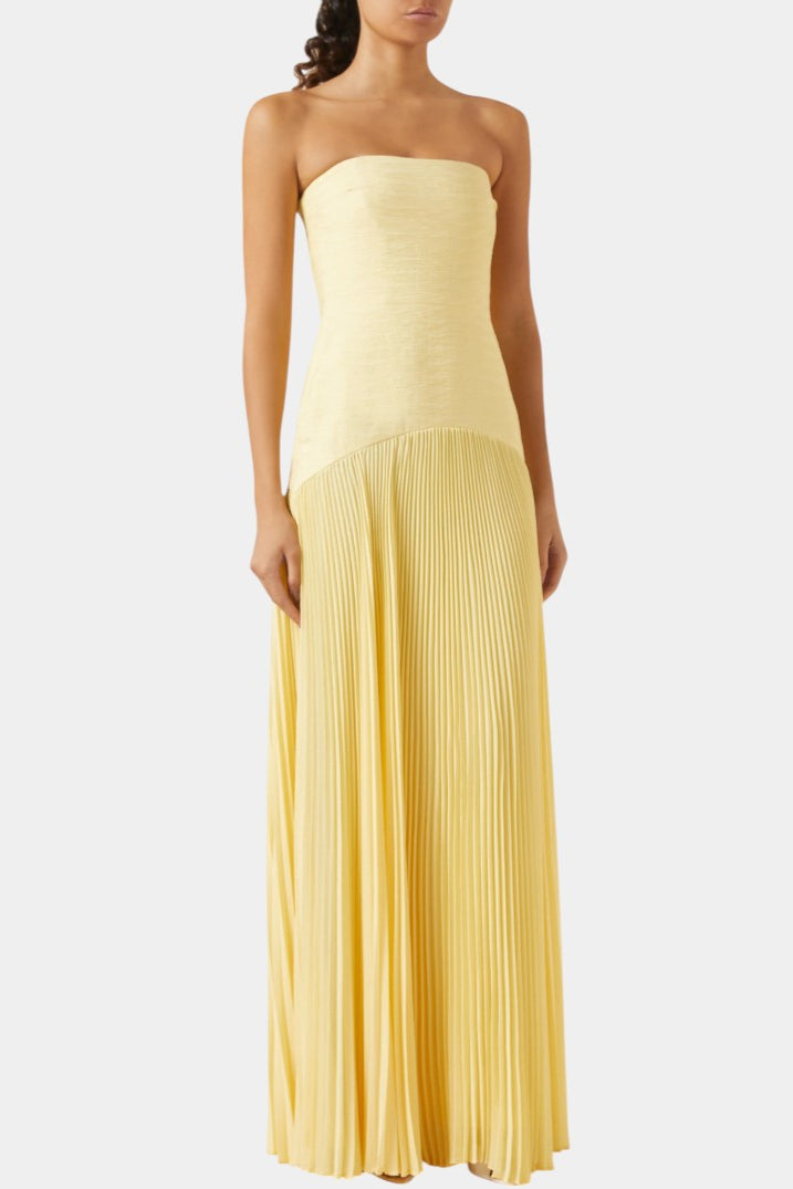 Strapless Pleated Maxi Evening Dress