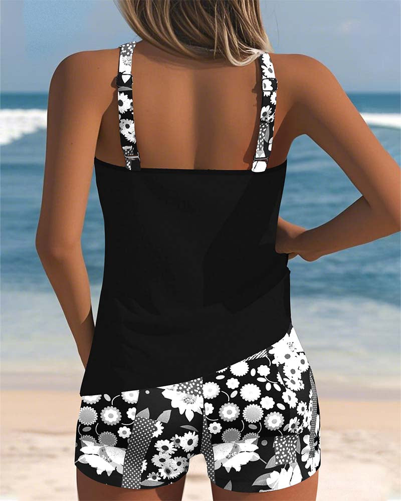 Two-piece swimsuit with shorts — floral tankini for beach vacation