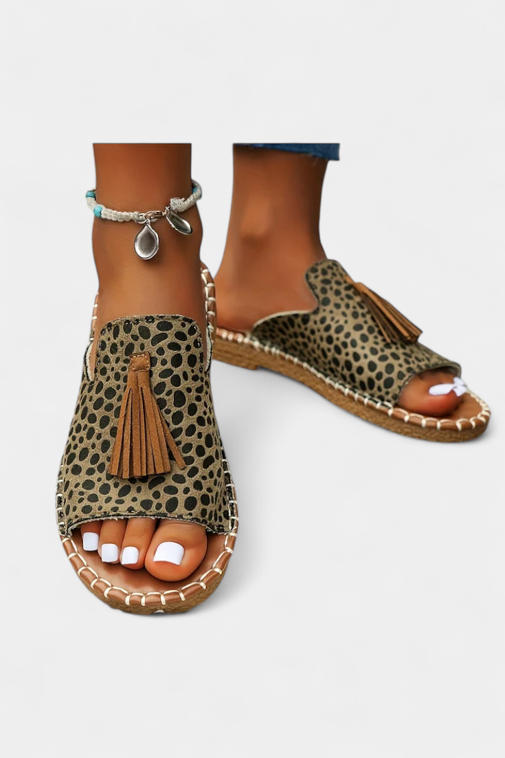 Woven Tassel Flat Slide Sandals
