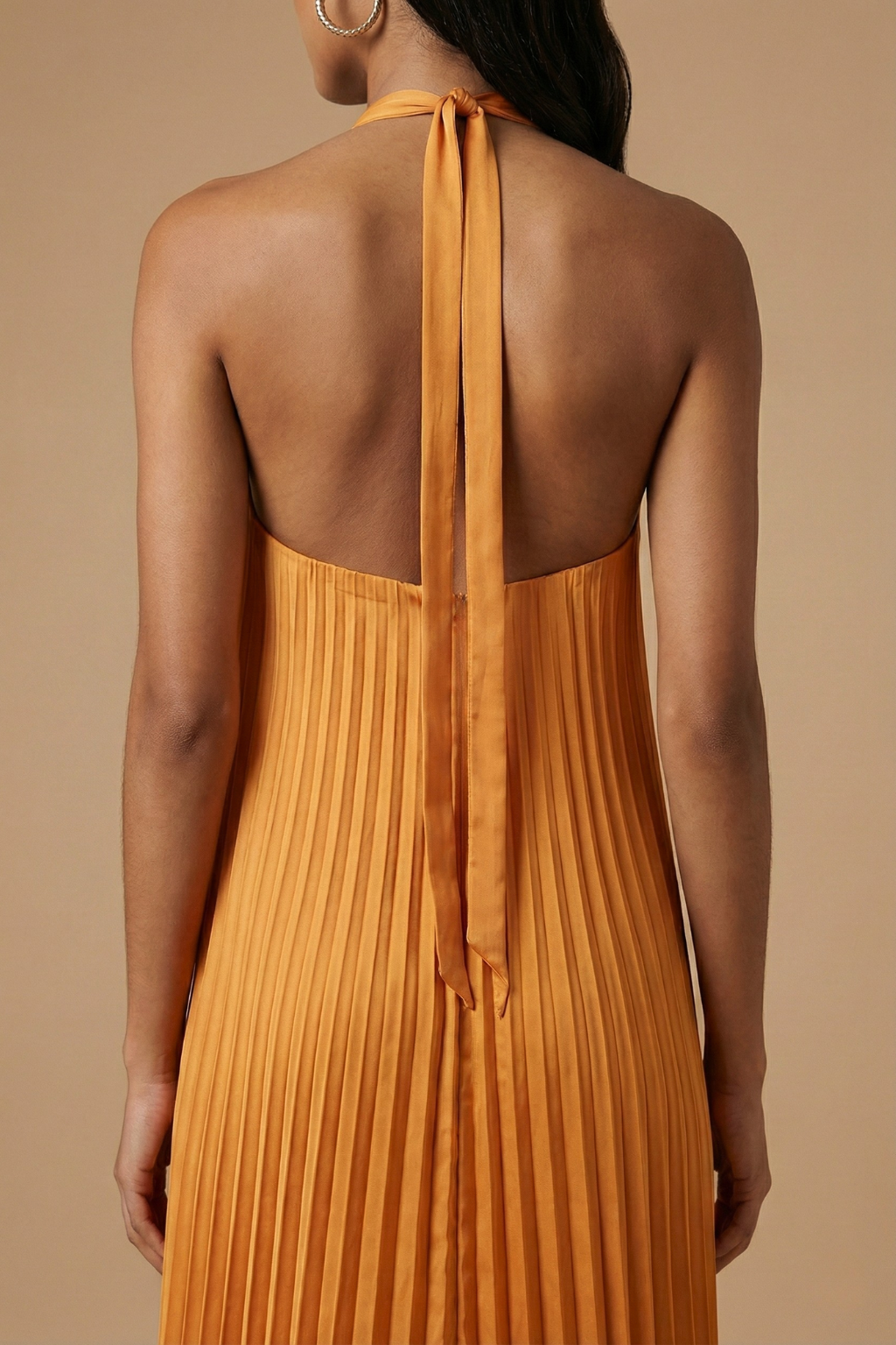 Women's halter neck dress - open back pleated design - formal events