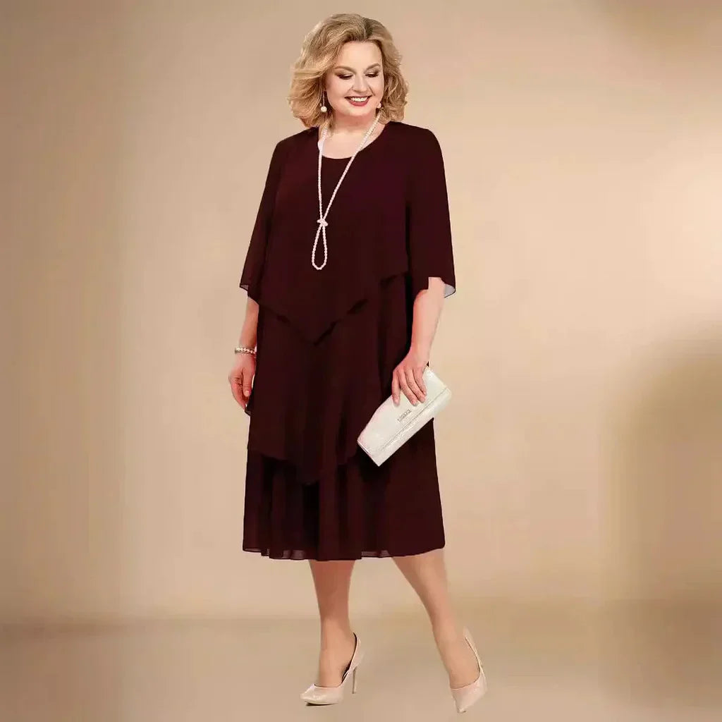 Plus size chiffon dress — asymmetrical midi for formal occasions