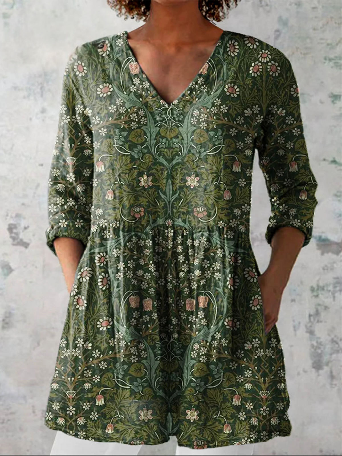 Women's V-neck shirt — lightweight loose cotton tunic | casual daily wear