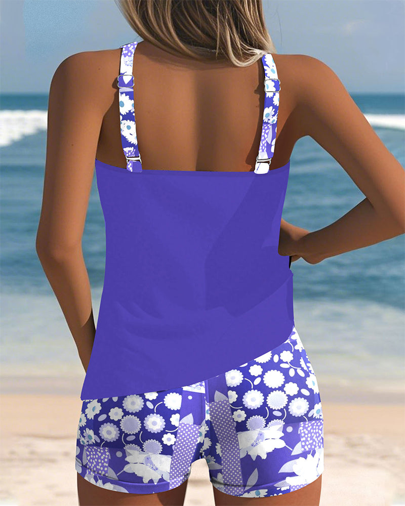 Two-piece swimsuit with shorts — floral tankini for beach vacation