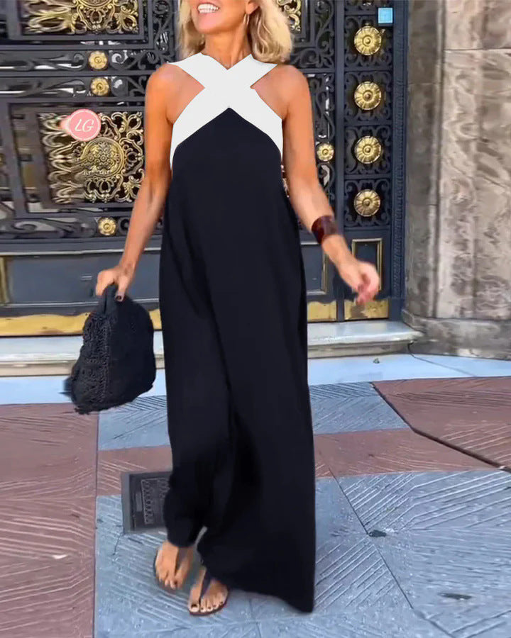 Women's Maxi Dress Cross Neck Sleeveless Summer