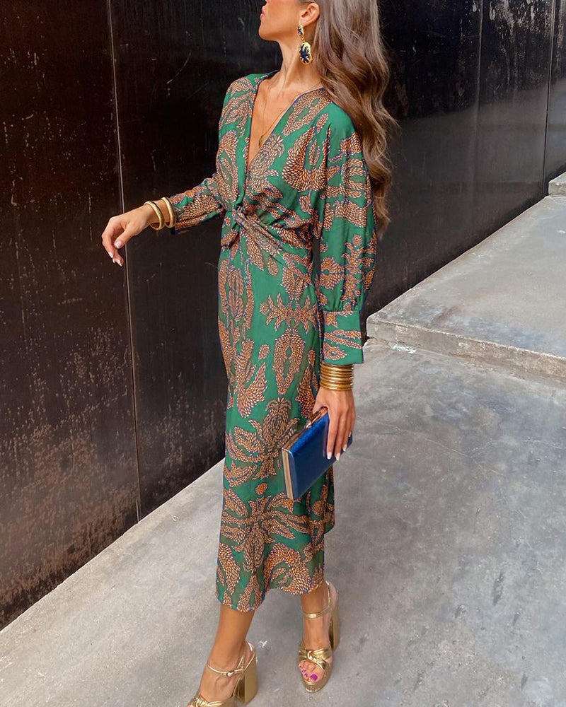 Wedding guest maxi dress | A-line printed long dress