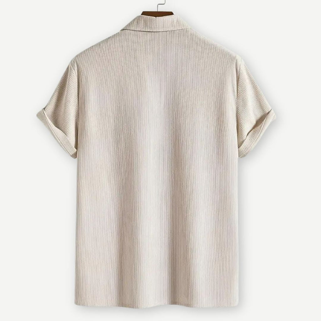 Men's short sleeve polo — ribbed texture open collar — daily casual style