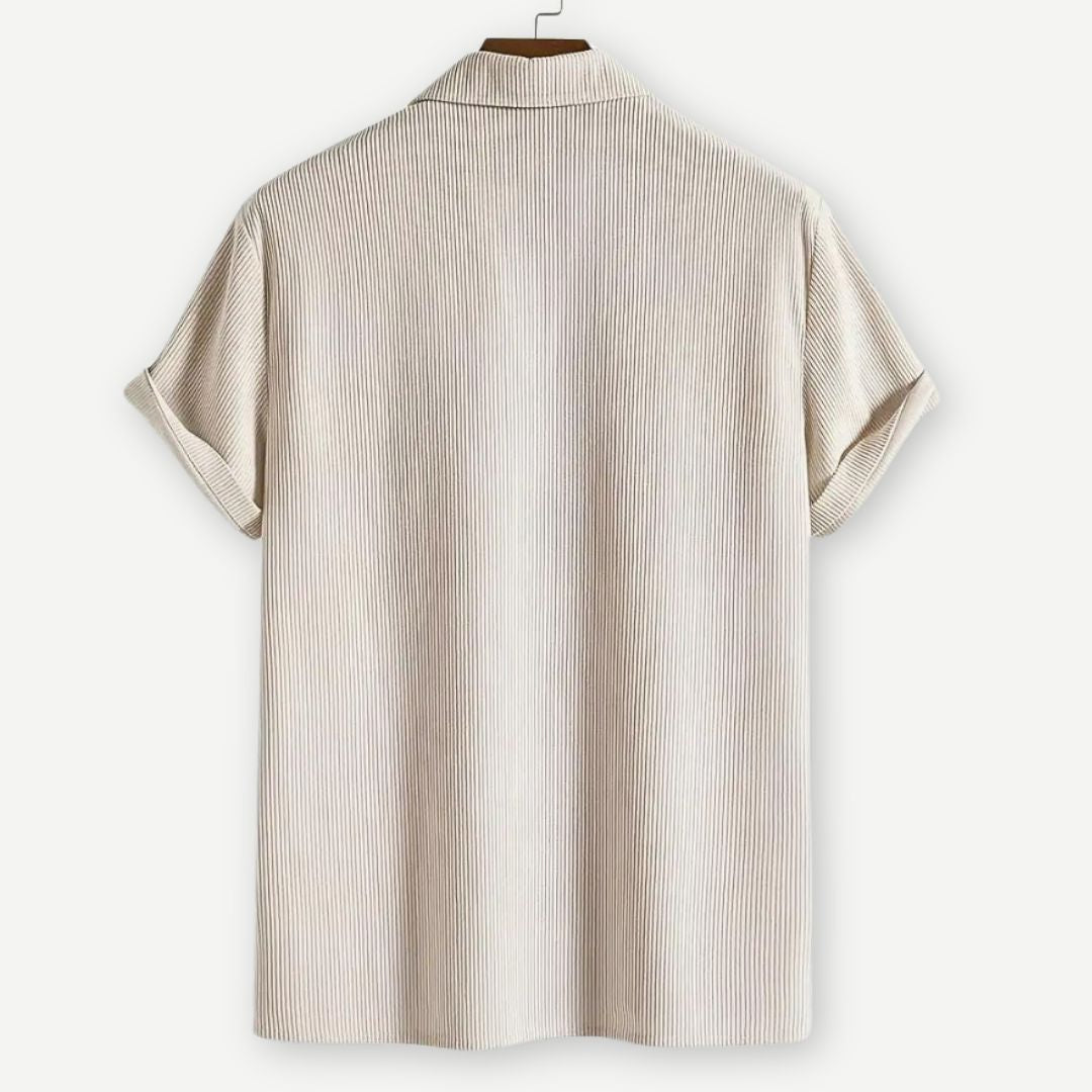 Men's short sleeve polo — ribbed texture open collar — daily casual style