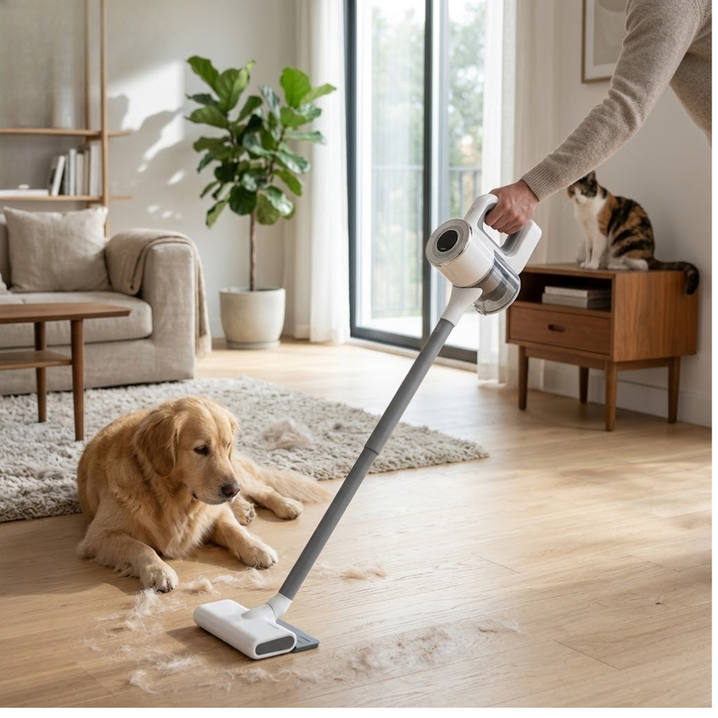 Cordless Pet Hair Vacuum Cleaner 18Kpa Suction Handheld Hoover with Tangle-Free Brush