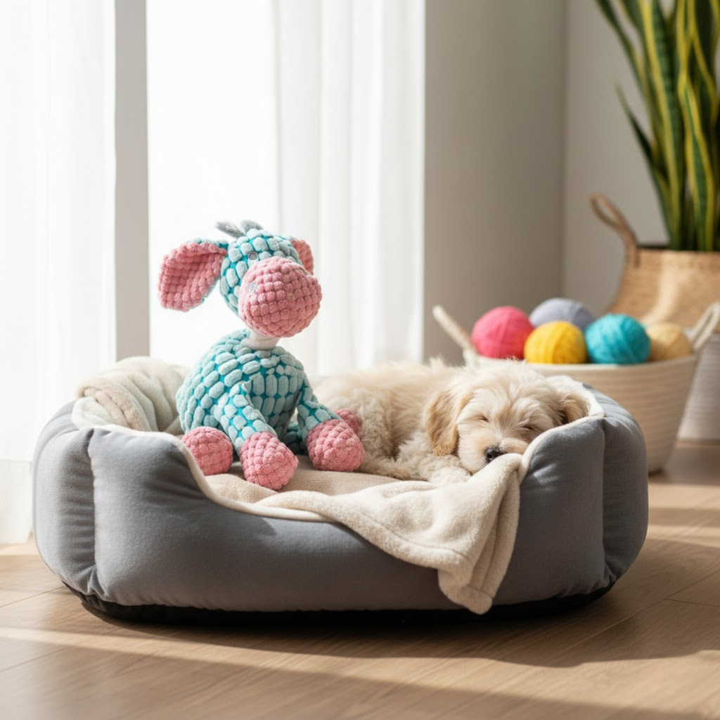 Squeaky Dog Toy Plush Animal Interactive Puppy Chew Toy with Fleece Texture