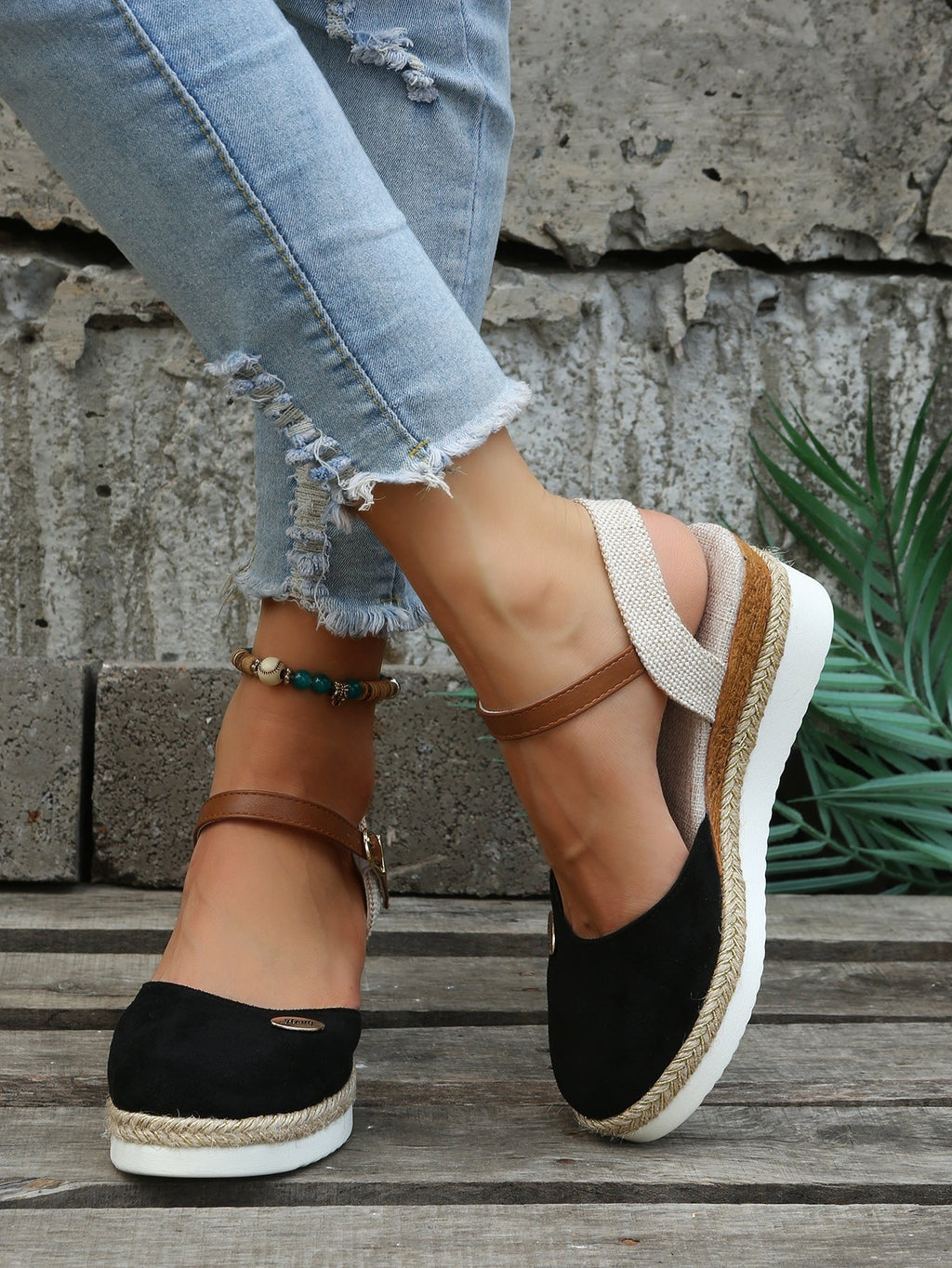 Women's espadrilles - woven sole ankle strap summer vacation