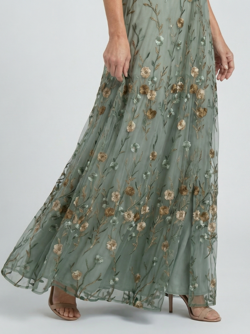 Floral Embroidered V-Neck Maxi Dress
