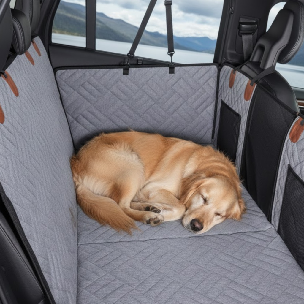 Waterproof Dog Car Seat Cover Backseat Extender Hammock with Safety Leash Set