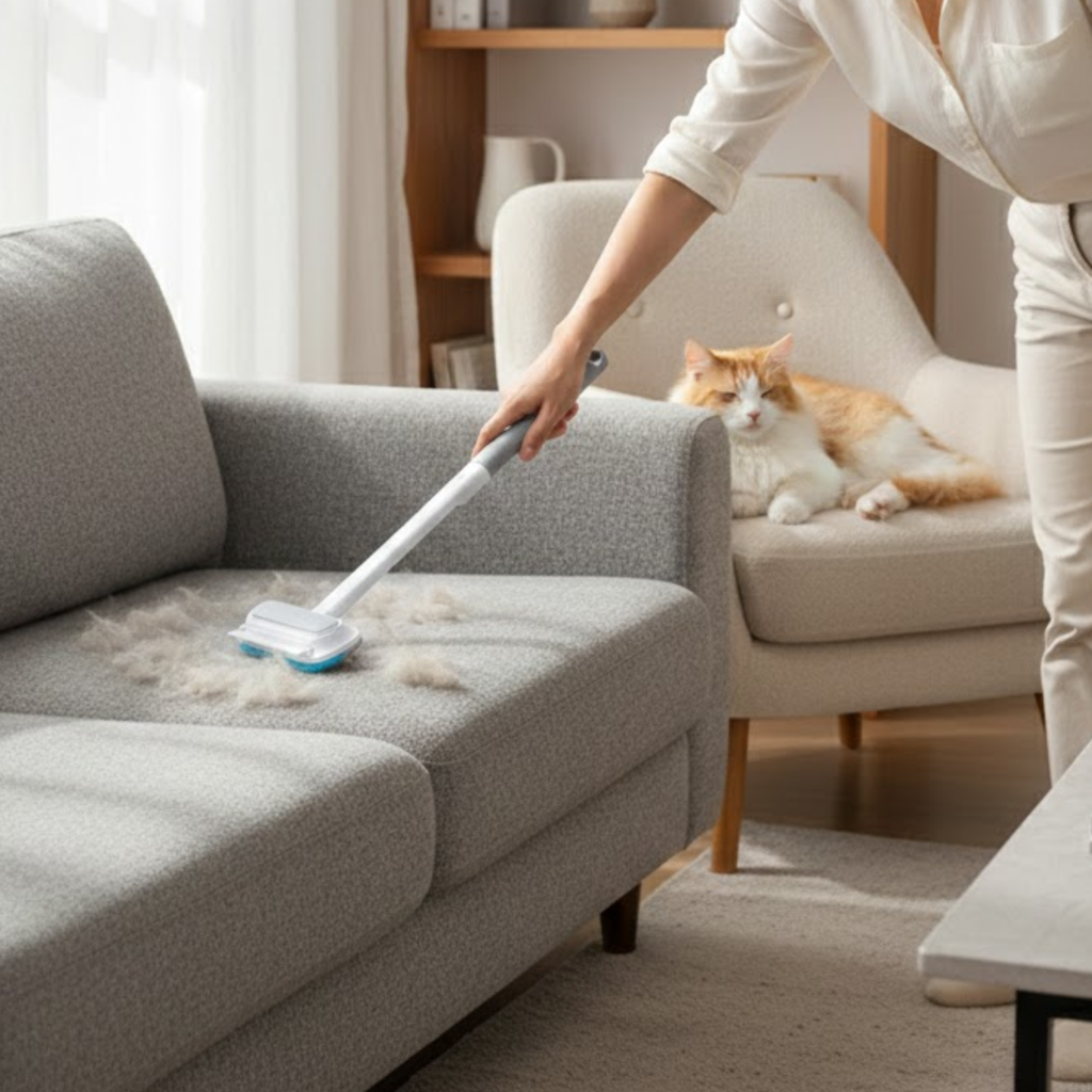 Pet Hair Remover Brush Long Handle Static Cleaner for Carpets and Furniture