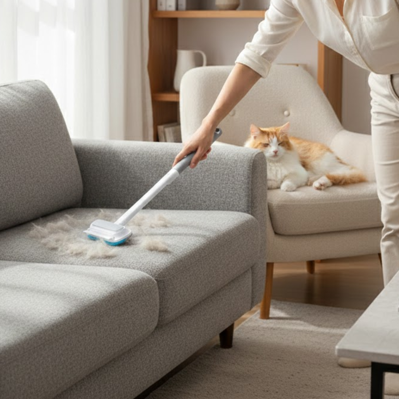 Pet Hair Remover Brush Long Handle Static Cleaner for Carpets and Furniture