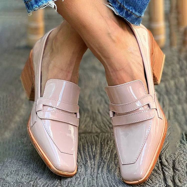 Wide Heel Patent Loafers