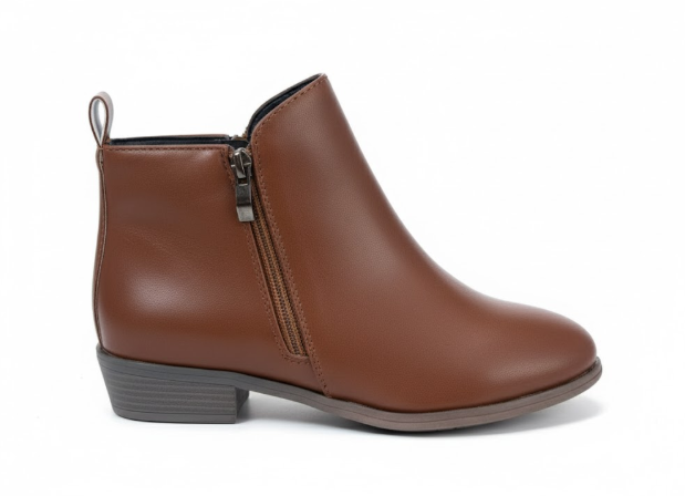 Women's Ankle Boots PU Leather Block Heel Side Zip Rounded Toe Casual Workwear