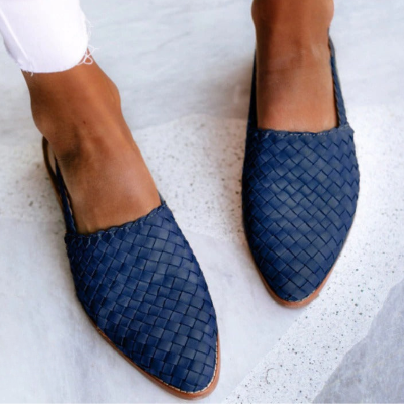 Women's flat braided sandals - open slingback summer shoes - daily casual