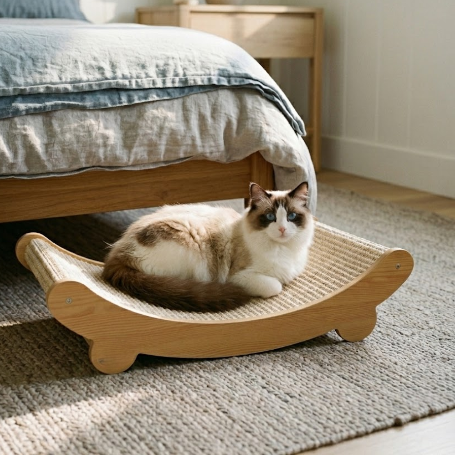 Wooden Cat Scratcher Bed with Sisal Grinding Surface and Detachable Frame