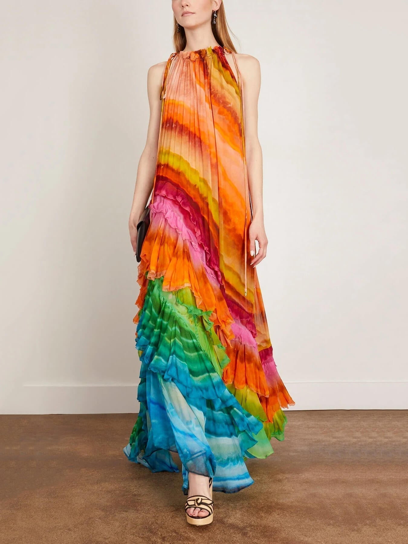Ruffled Sleeveless Halter Maxi Dress