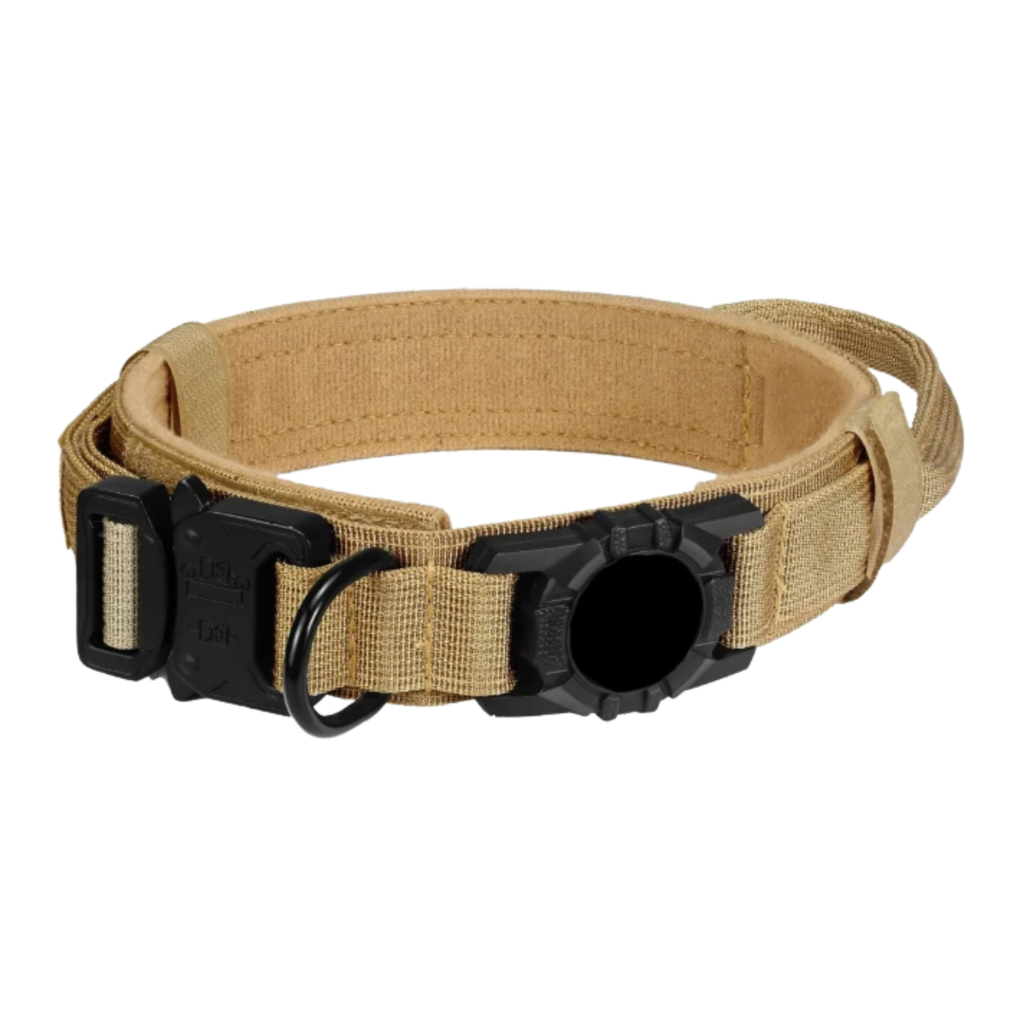Tactical AirTag Dog Collar with Control Handle and Metal Buckle for Medium Large Dogs