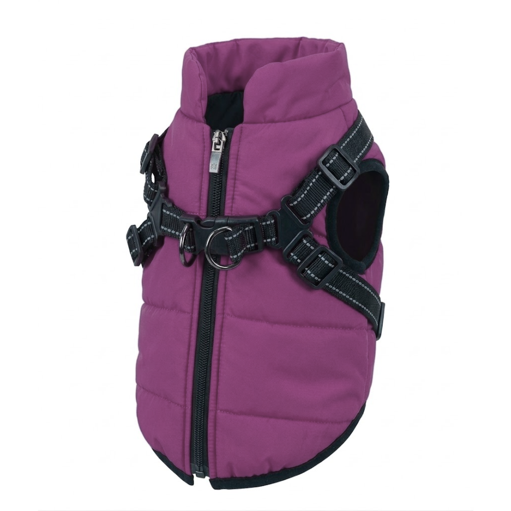 Waterproof Dog Coat with Integrated Harness Reflective Vest Fleece Lined Pet Jacket