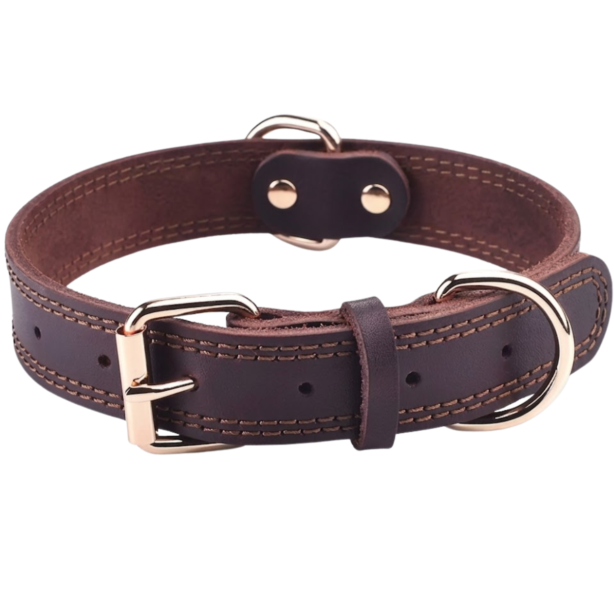 Genuine Leather Dog Collar Durable Heavy-Duty Pet Collar with Double D-Ring