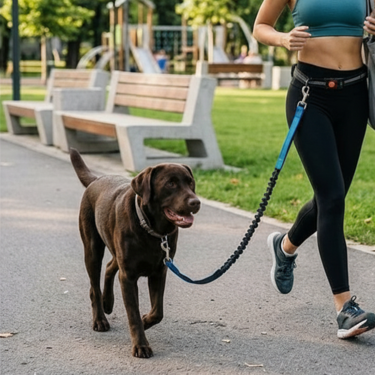 Hands Free Dog Leash Adjustable Waist Belt Reflective Bungee Leash Polyester Blend