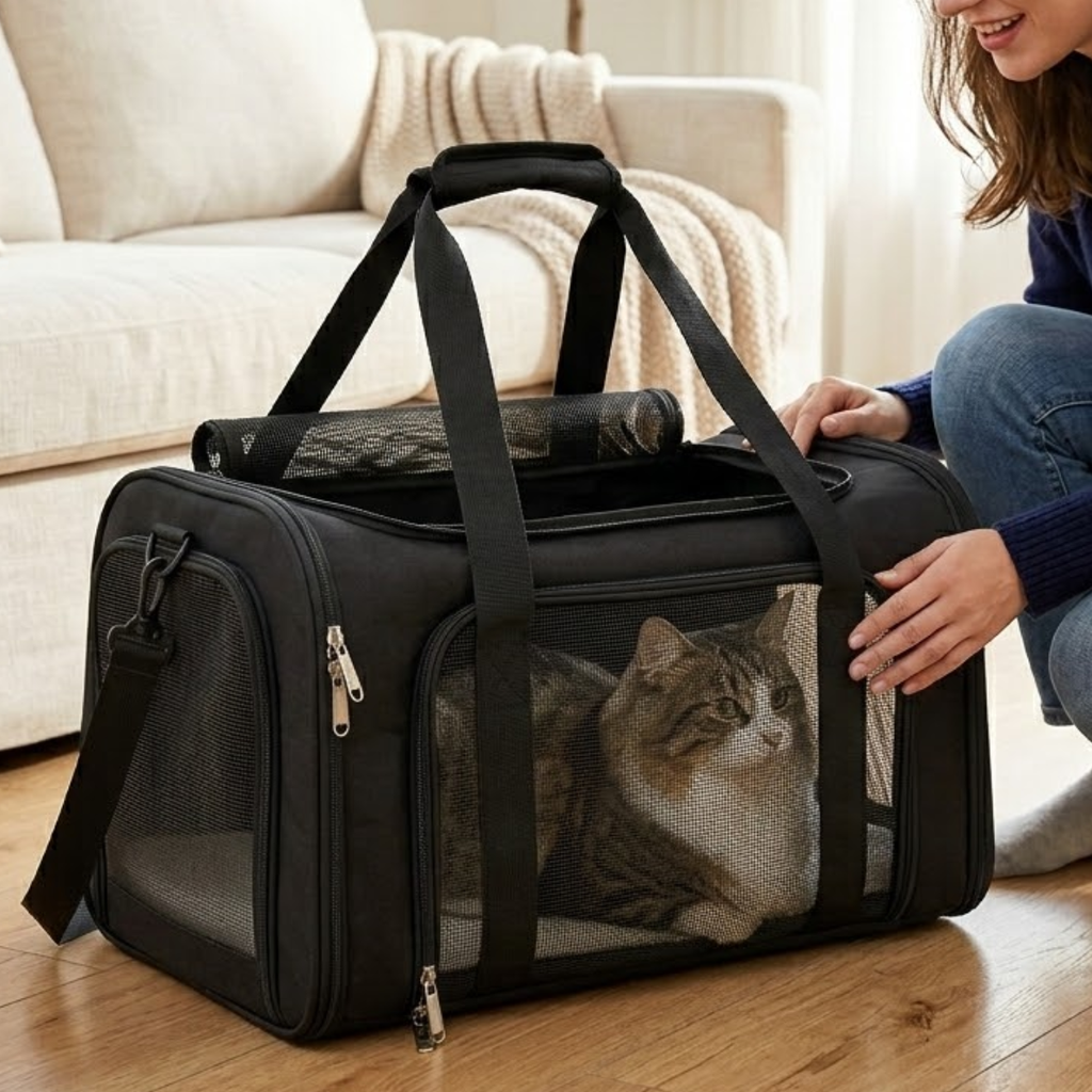 Soft Sided Pet Carrier for Small Dogs and Medium Cats with Mesh Ventilation