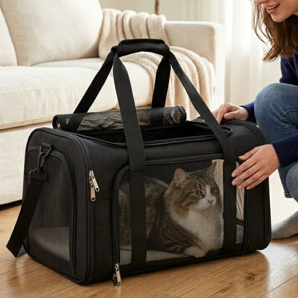 Soft Sided Pet Carrier for Small Dogs and Medium Cats with Mesh Ventilation