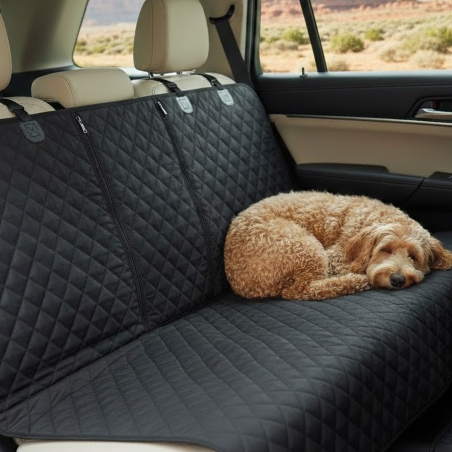 Waterproof Dog Car Seat Protector with Middle Armrest Access and Quilted Padding