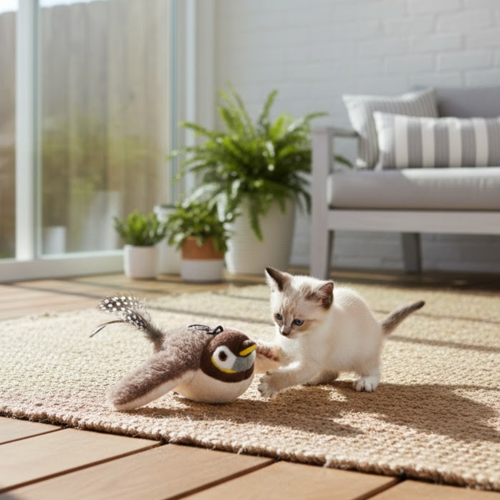 Interactive Flapping Bird Cat Toy USB Rechargeable Chirping Simulation Bird with Catnip